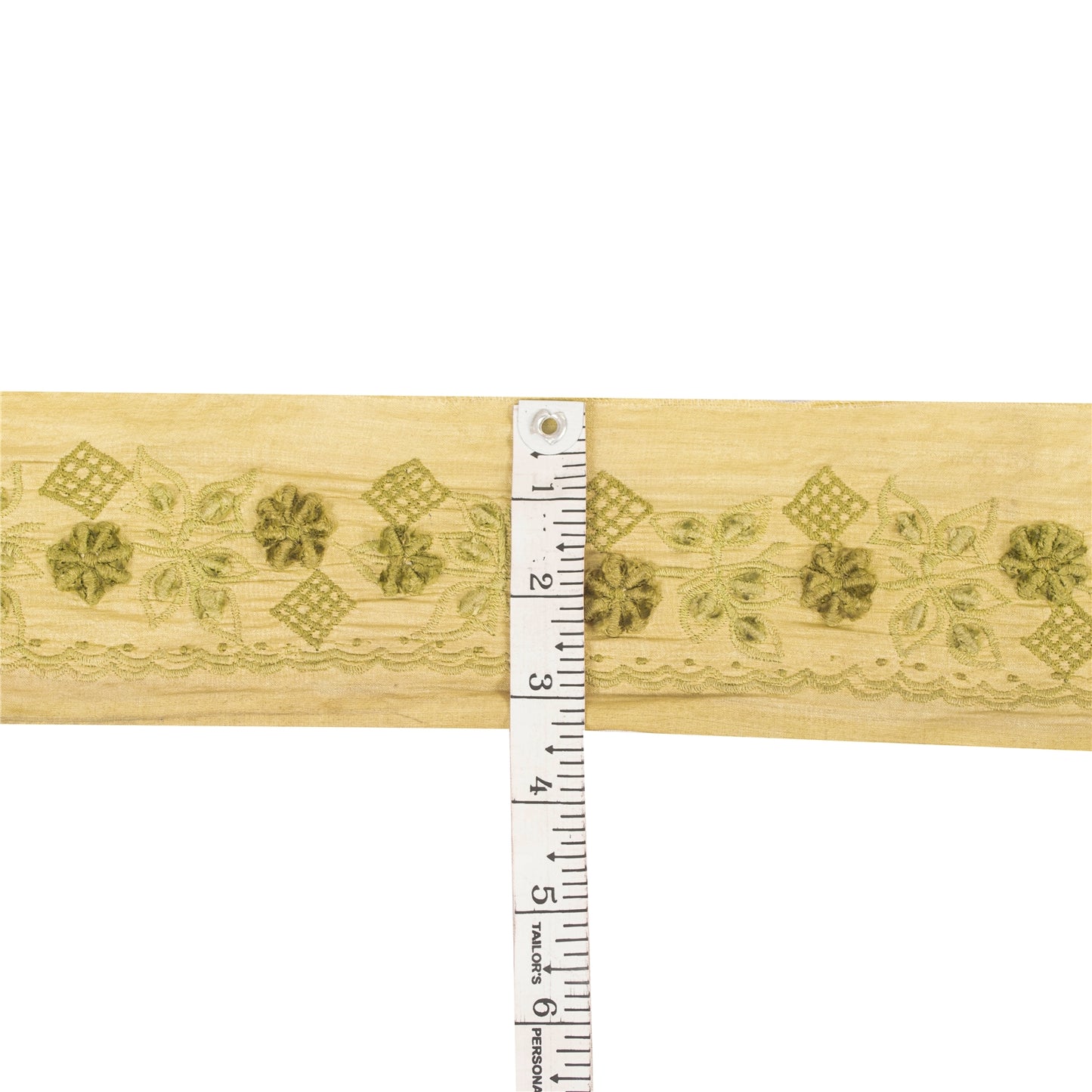 Sanskriti Vintage Sari Border Embroidered 1 YD Craft Trim Green 2" W Silk Lace