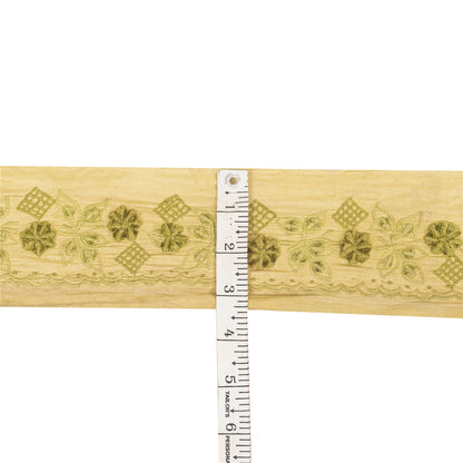 Sanskriti Vintage Sari Border Embroidered 1 YD Craft Trim Green 2" W Silk Lace