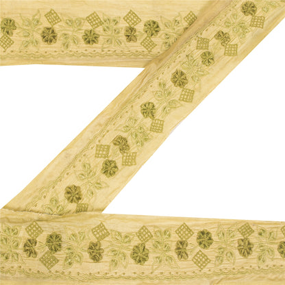 Sanskriti Vintage Sari Border Embroidered 1 YD Craft Trim Green 2" W Silk Lace