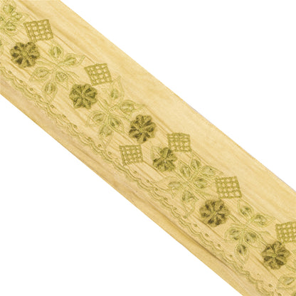 Sanskriti Vintage Sari Border Embroidered 1 YD Craft Trim Green 2" W Silk Lace