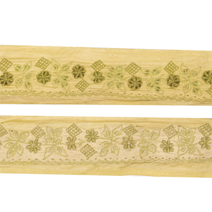 Sanskriti Vintage Sari Border Embroidered 1 YD Craft Trim Green 2" W Silk Lace
