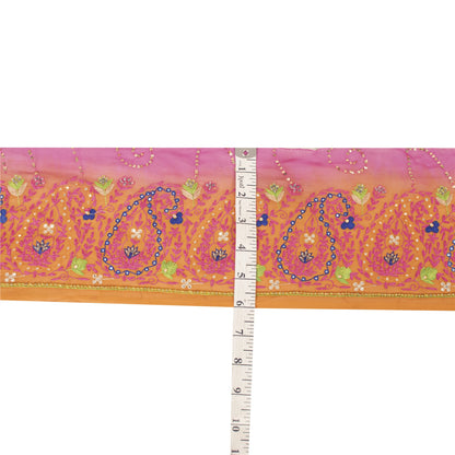 Sanskriti Vintage Sari Border 1 YD Craft Orange Trim Hand Beaded Sewing Lace