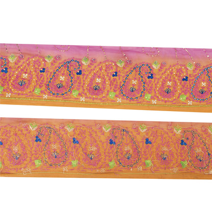 Sanskriti Vintage Sari Border 1 YD Craft Orange Trim Hand Beaded Sewing Lace