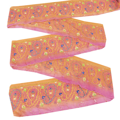 Sanskriti Vintage Sari Border 1 YD Craft Orange Trim Hand Beaded Sewing Lace