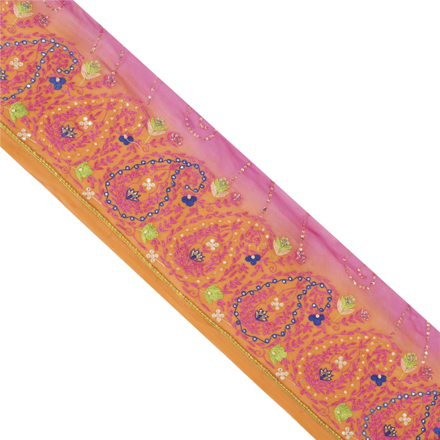 Sanskriti Vintage Sari Border 1 YD Craft Orange Trim Hand Beaded Sewing Lace