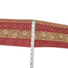 SANSKRITI VINTAGE SAREE BORDER HAND BEADED CRAFT 1yd TRIMS PATCH LACE 5W MAROON