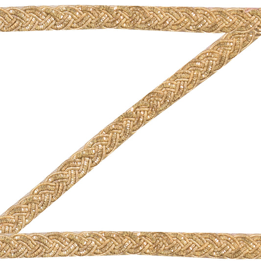 SANSKRITI VINTAGE SAREE BORDER HAND EMBROIDERED CRAFT 1 YD TRIMS 0.5W GOLDEN