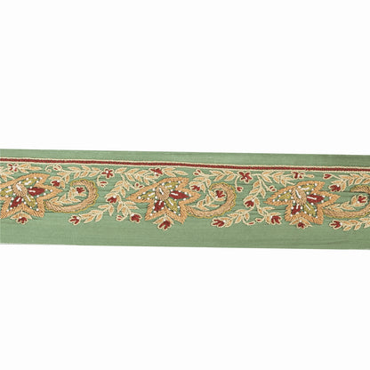 SANSKRITI VINTAGE SAREE BORDER HAND EMBROIDERED 1YD  TRIMS LACE 2W GREEN