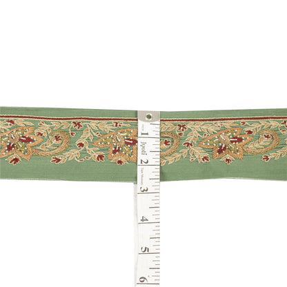 SANSKRITI VINTAGE SAREE BORDER HAND EMBROIDERED 1YD  TRIMS LACE 2W GREEN
