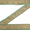 SANSKRITI VINTAGE SAREE BORDER HAND EMBROIDERED 1YD  TRIMS LACE 2W GREEN