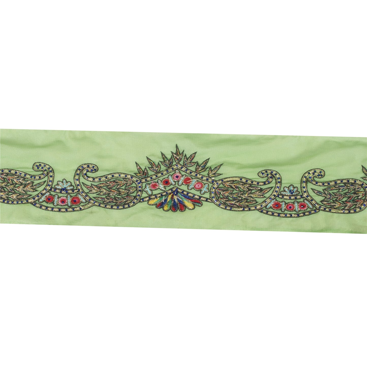 Sanskriti Vintage Saree Border Indian Hand Beaded 1Yd Craft Paisley Green Trim