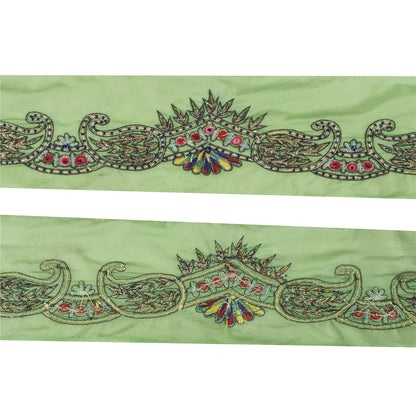 Sanskriti Vintage Saree Border Indian Hand Beaded 1Yd Craft Paisley Green Trim