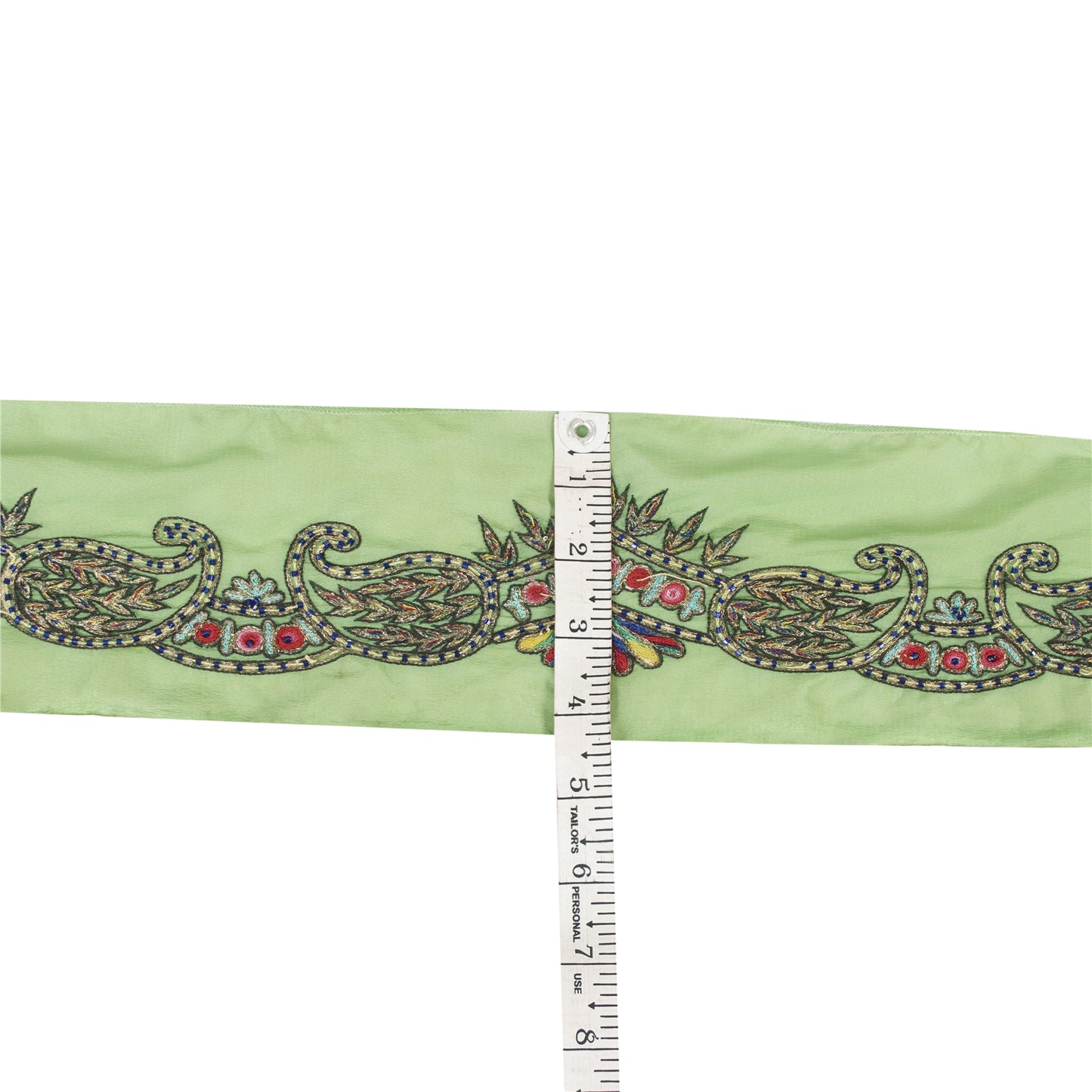 Sanskriti Vintage Saree Border Indian Hand Beaded 1Yd Craft Paisley Green Trim