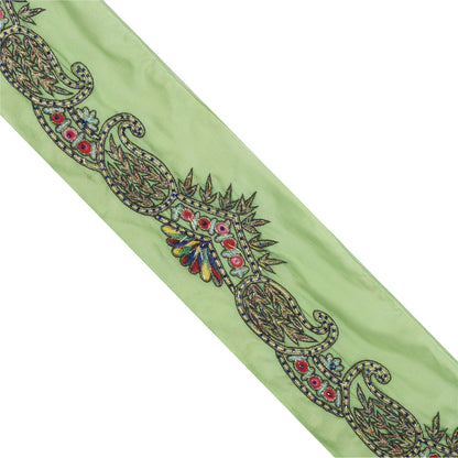 Sanskriti Vintage Saree Border Indian Hand Beaded 1Yd Craft Paisley Green Trim