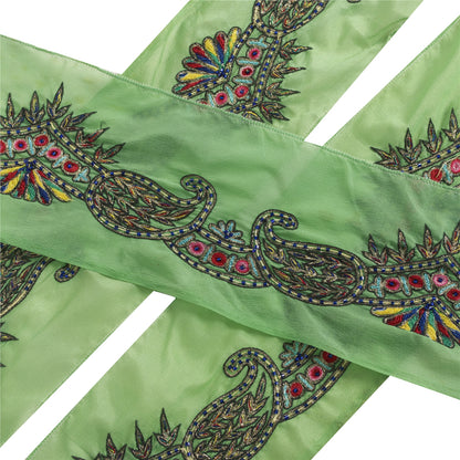 Sanskriti Vintage Saree Border Indian Hand Beaded 1Yd Craft Paisley Green Trim