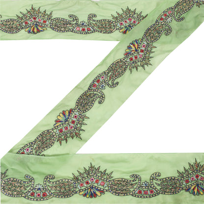 Sanskriti Vintage Saree Border Indian Hand Beaded 1Yd Craft Paisley Green Trim