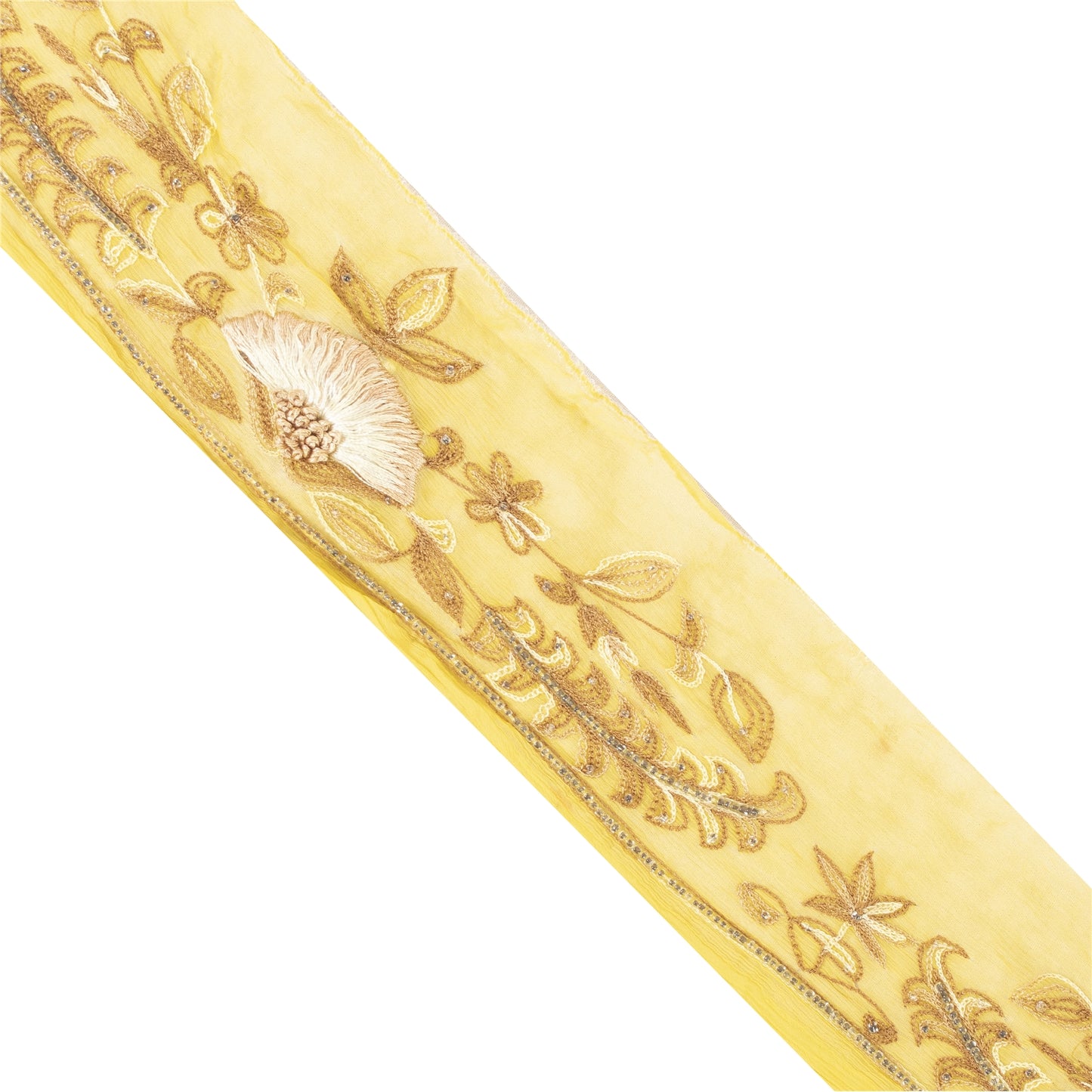 Sanskriti Vintage Sari Border Hand Beaded 1 YD Trim Lemon Lace Wrap Ribbon 3 W