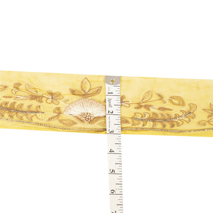 Sanskriti Vintage Sari Border Hand Beaded 1 YD Trim Lemon Lace Wrap Ribbon 3 W