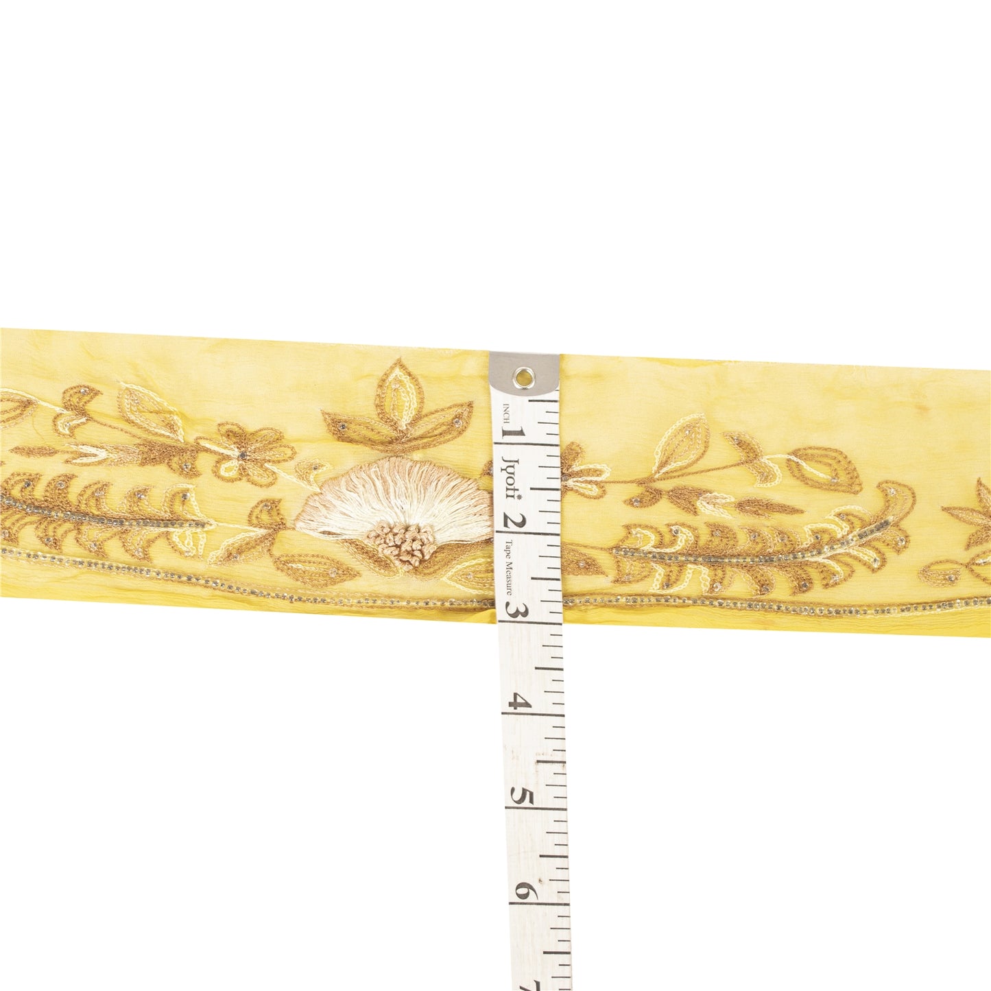 Sanskriti Vintage Sari Border Hand Beaded 1 YD Trim Lemon Lace Wrap Ribbon 3 W