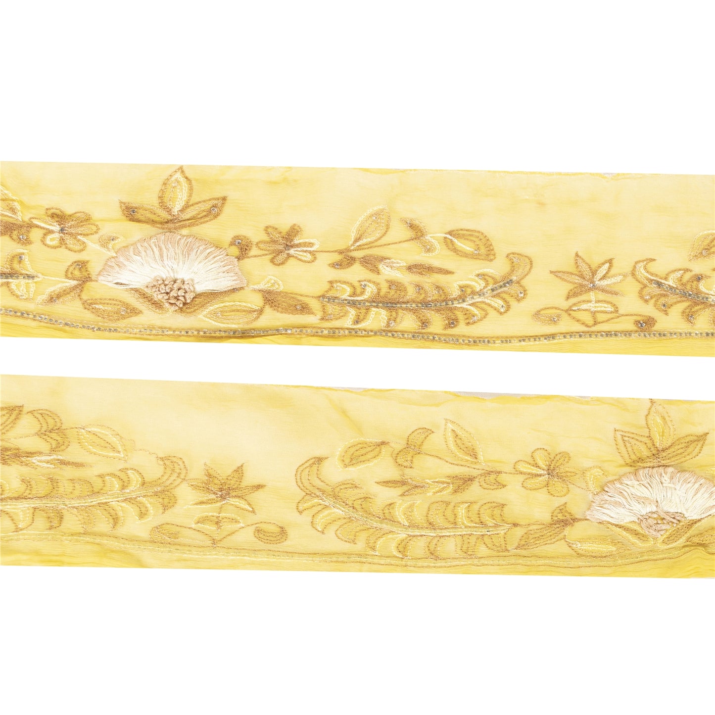 Sanskriti Vintage Sari Border Hand Beaded 1 YD Trim Lemon Lace Wrap Ribbon 3 W