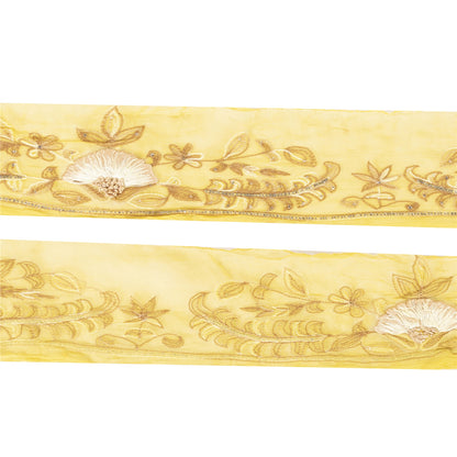 Sanskriti Vintage Sari Border Hand Beaded 1 YD Trim Lemon Lace Wrap Ribbon 3 W