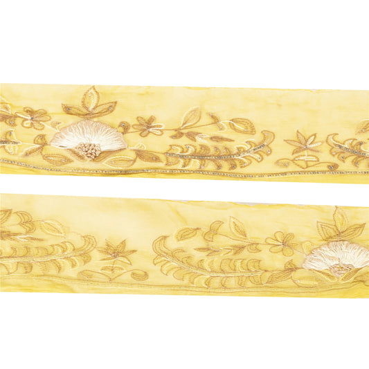 Sanskriti Vintage Sari Border Hand Beaded 1 YD Trim Lemon Lace Wrap Ribbon 3 W
