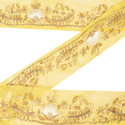Sanskriti Vintage Sari Border Hand Beaded 1 YD Trim Lemon Lace Wrap Ribbon 3 W