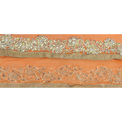 Sanskriti Vintage Sari Border Hand Beaded Craft 1 Yd Sewing Orange Trims Lace