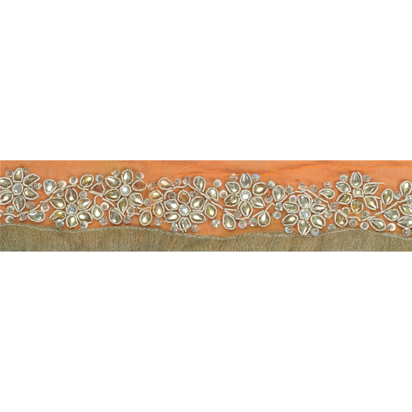 Sanskriti Vintage Sari Border Hand Beaded Craft 1 Yd Sewing Orange Trims Lace