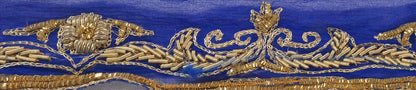SANSKRITI VINTAGE SAREE BORDER HAND BEADED CRAFT 1YD  TRIMS 1.5W RIBBON BLUE
