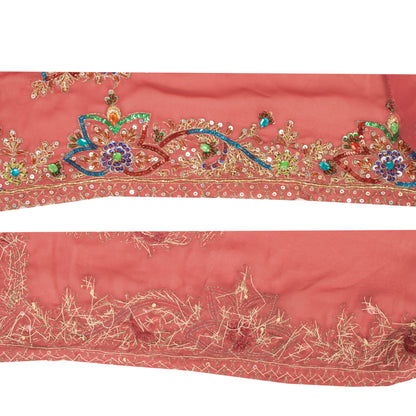 Sanskriti Vintage Sari Border Hand Beaded Sequins 1 YD Craft Trim Peach 5.2"Lace