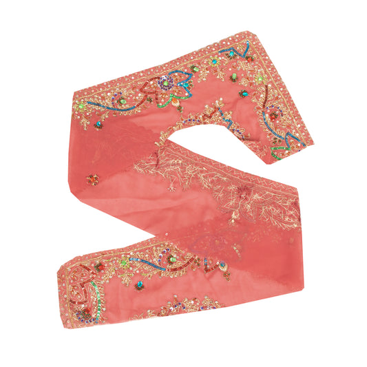 Sanskriti Vintage Sari Border Hand Beaded Sequins 1 YD Craft Trim Peach 5.2"Lace