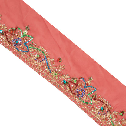 Sanskriti Vintage Sari Border Hand Beaded Sequins 1 YD Craft Trim Peach 5.2"Lace