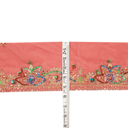 Sanskriti Vintage Sari Border Hand Beaded Sequins 1 YD Craft Trim Peach 5.2"Lace