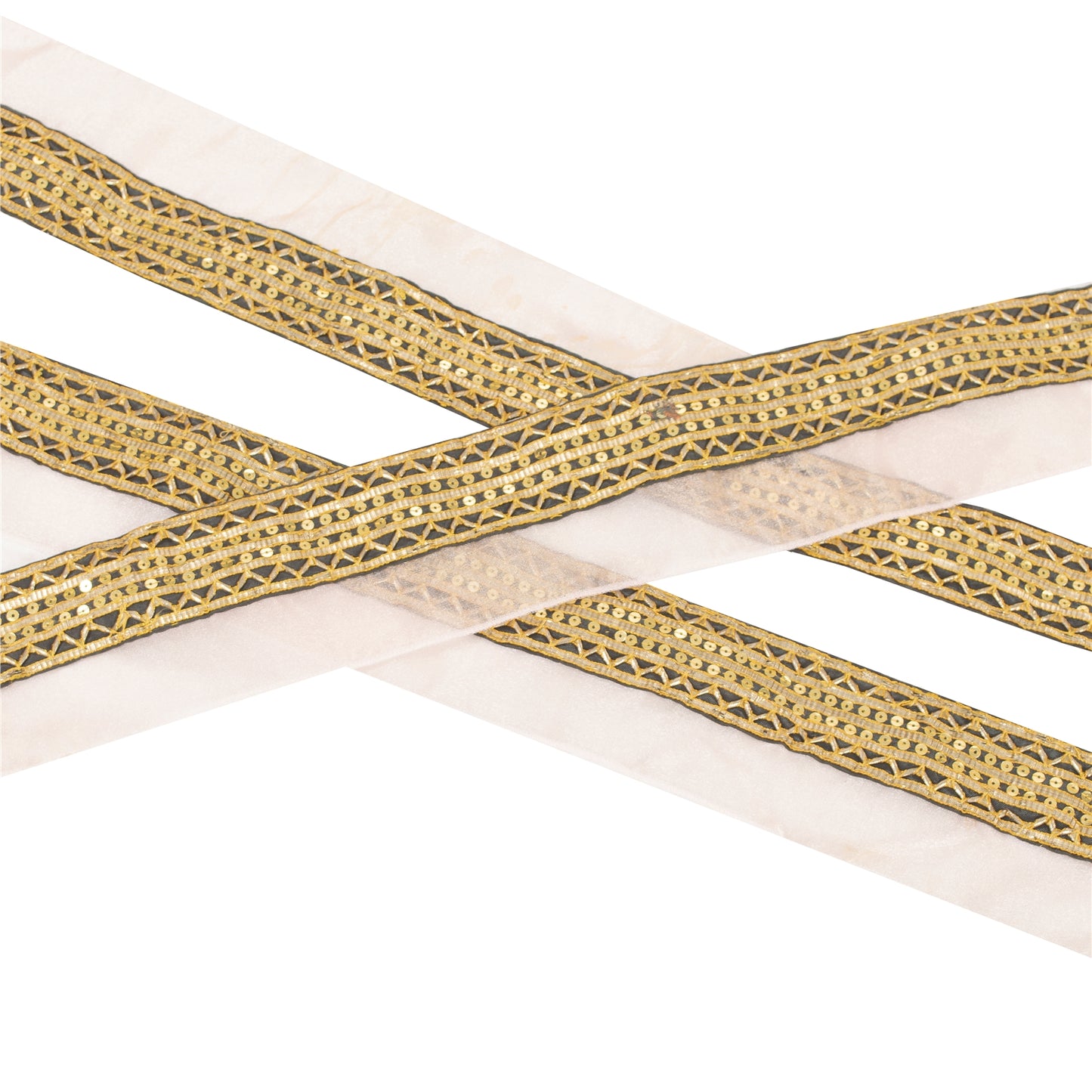 Sanskriti Vintage Sari Border Hand Beaded 1 YD Trim Gota Lace Ivory & Black 2.6W