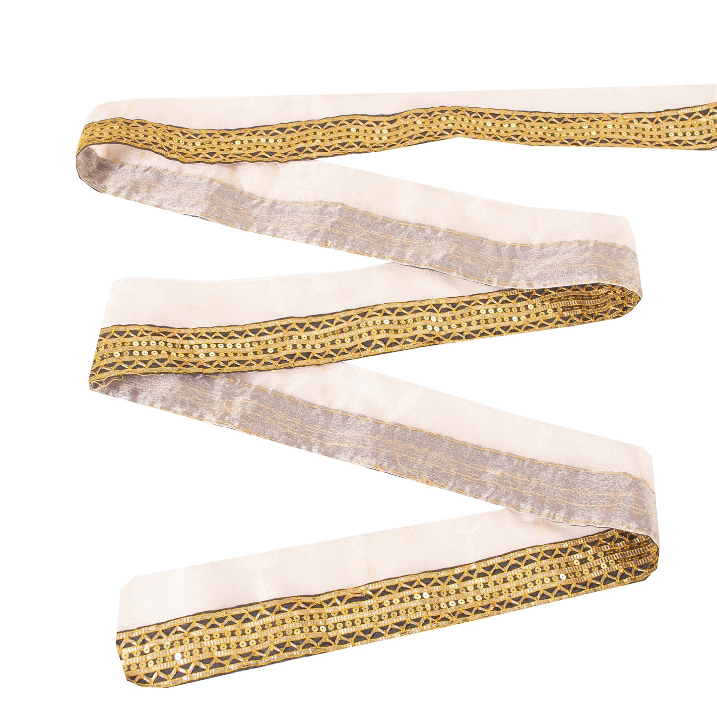 Sanskriti Vintage Sari Border Hand Beaded 1 YD Trim Gota Lace Ivory & Black 2.6W