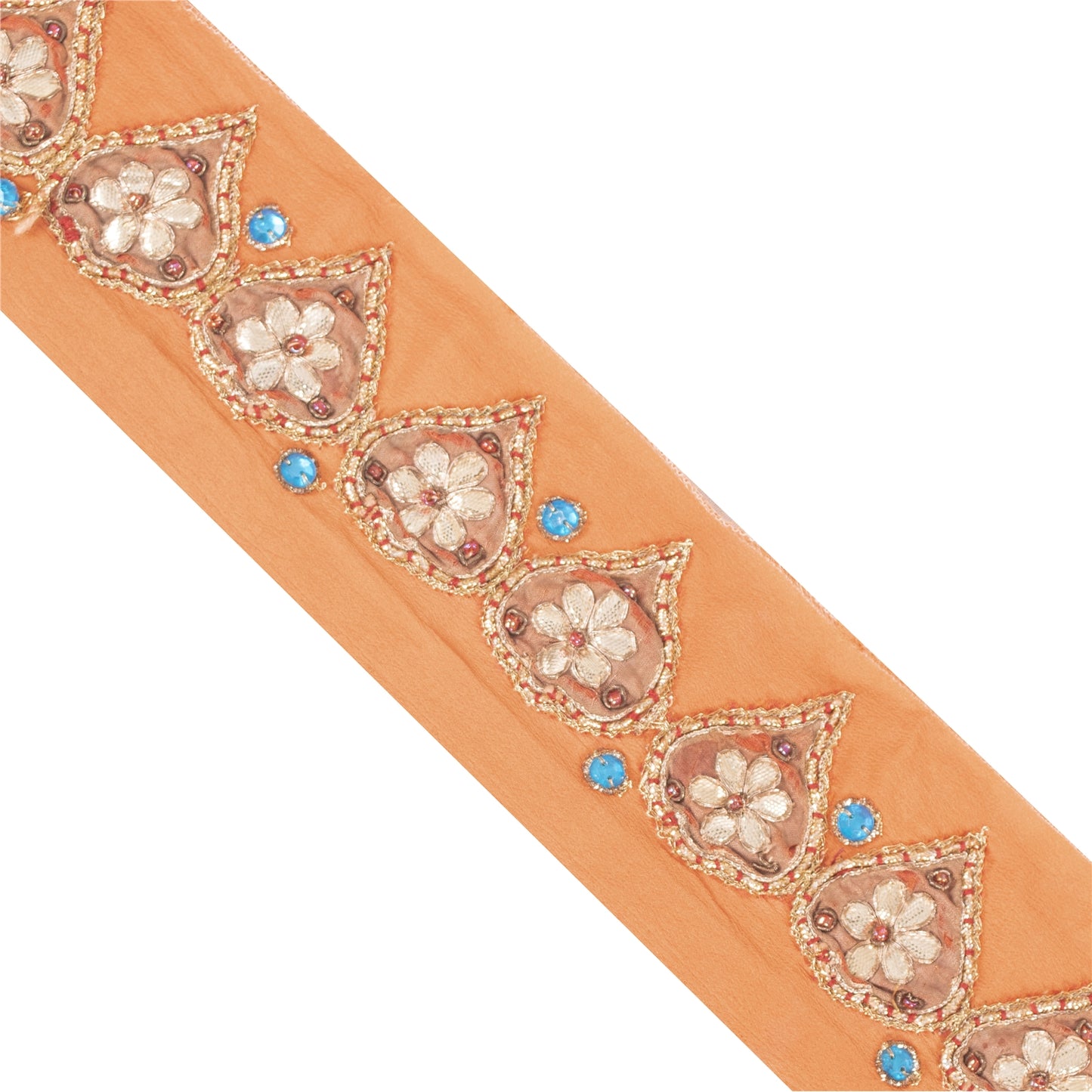 Sanskriti Vintage Sari Border 1YD Hand Bead Gota Patti ZariCraft Trim Peach Lace