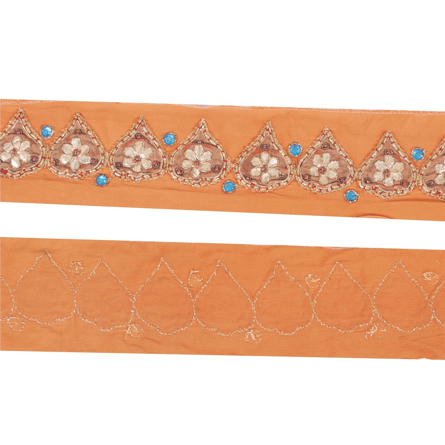 Sanskriti Vintage Sari Border 1YD Hand Bead Gota Patti ZariCraft Trim Peach Lace