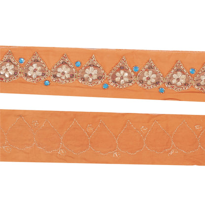 Sanskriti Vintage Sari Border 1YD Hand Bead Gota Patti ZariCraft Trim Peach Lace