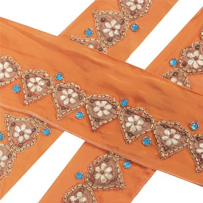 Sanskriti Vintage Sari Border 1YD Hand Bead Gota Patti ZariCraft Trim Peach Lace