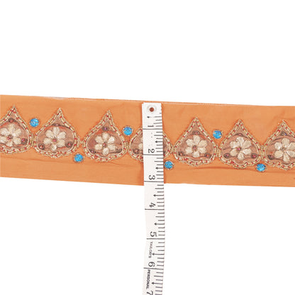 Sanskriti Vintage Sari Border 1YD Hand Bead Gota Patti ZariCraft Trim Peach Lace