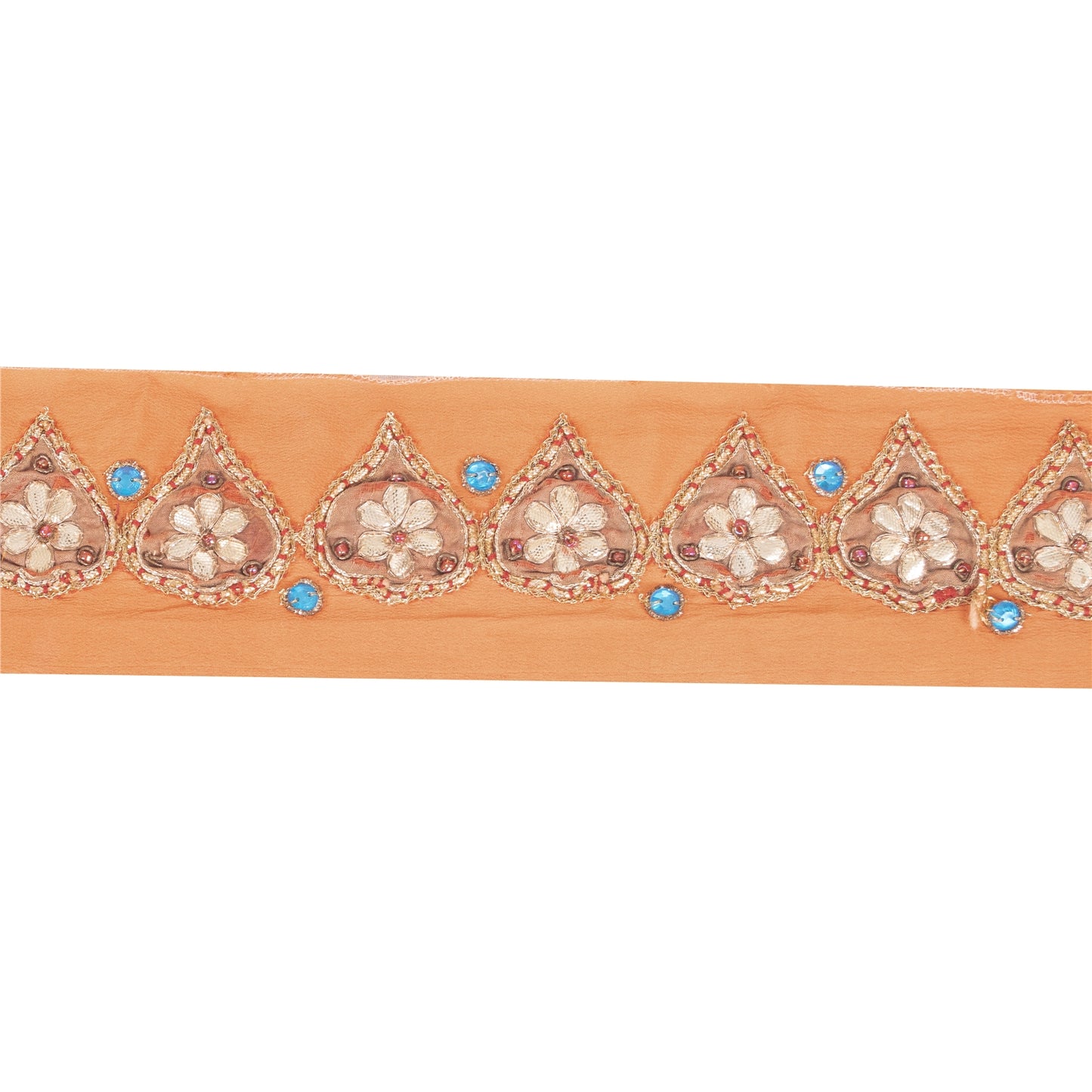Sanskriti Vintage Sari Border 1YD Hand Bead Gota Patti ZariCraft Trim Peach Lace