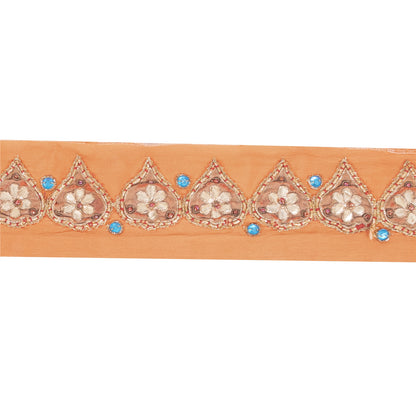 Sanskriti Vintage Sari Border 1YD Hand Bead Gota Patti ZariCraft Trim Peach Lace
