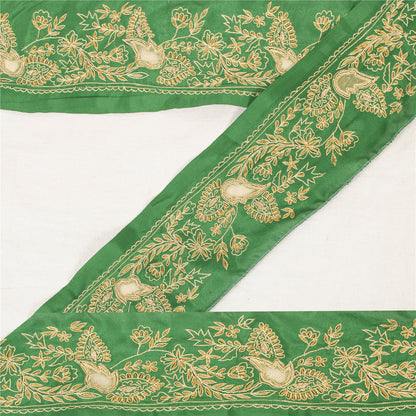 Sanskriti Vintage Sari Border Hand Embroidered 1 YD Trim Green Craft Lace 3.5"W