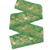 Sanskriti Vintage Sari Border Hand Embroidered 1 YD Trim Green Craft Lace 3.5"W