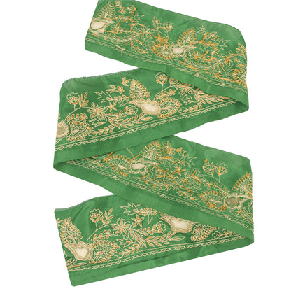 Sanskriti Vintage Sari Border Hand Embroidered 1 YD Trim Green Craft Lace 3.5"W
