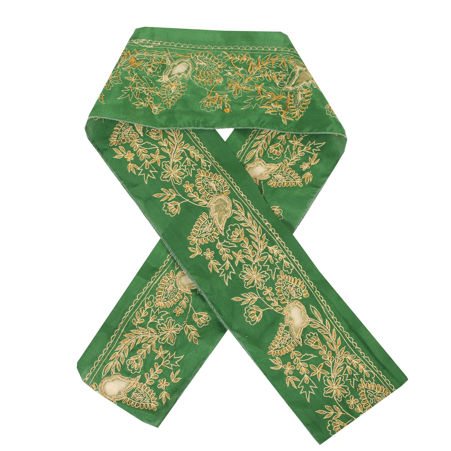 Sanskriti Vintage Sari Border Hand Embroidered 1 YD Trim Green Craft Lace 3.5"W