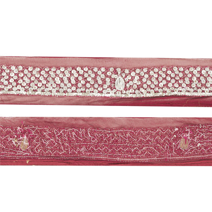 SANSKRITI VINTAGE SARI BORDER HAND BEADED CRAFT 1YD TRIMS LACE 2'W MAROON