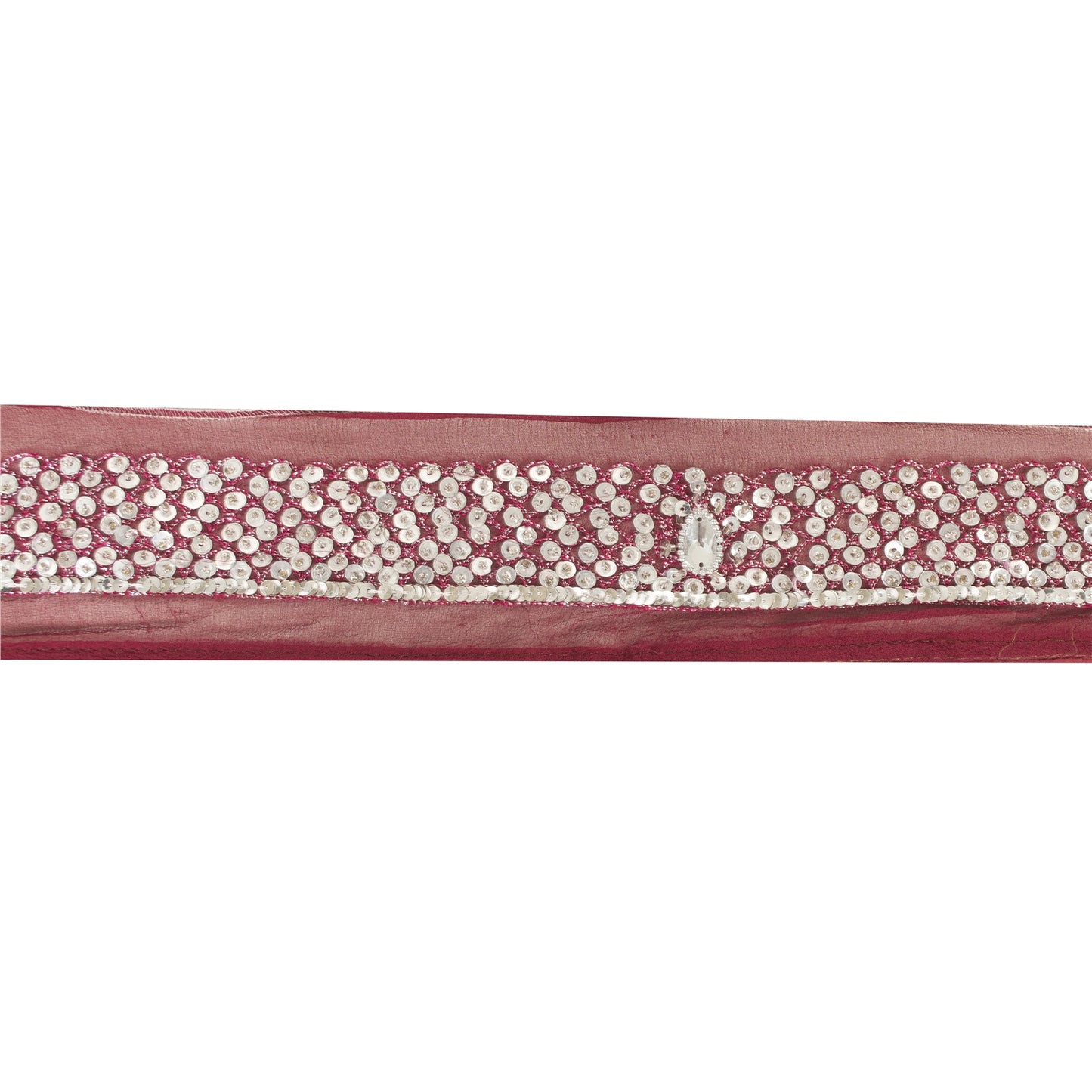 SANSKRITI VINTAGE SARI BORDER HAND BEADED CRAFT 1YD TRIMS LACE 2'W MAROON