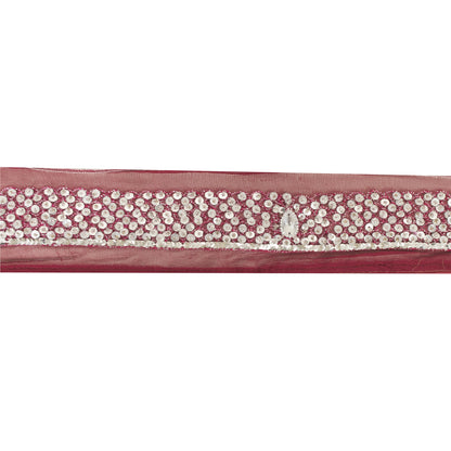 SANSKRITI VINTAGE SARI BORDER HAND BEADED CRAFT 1YD TRIMS LACE 2'W MAROON